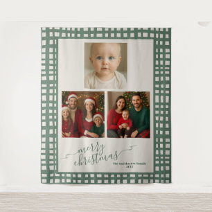 Poinsettia Sage Green Christmas Photo backdrop Tapestry