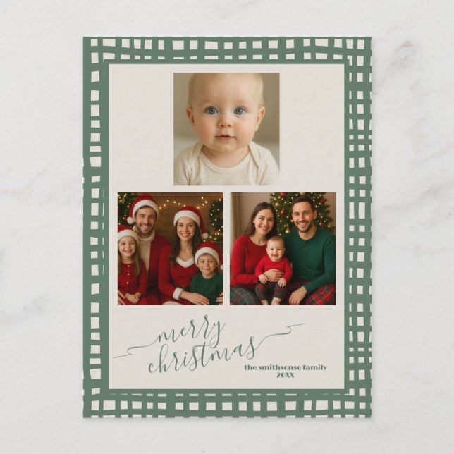 Poinsettia Sage Green Christmas Photos Postcard (Front)