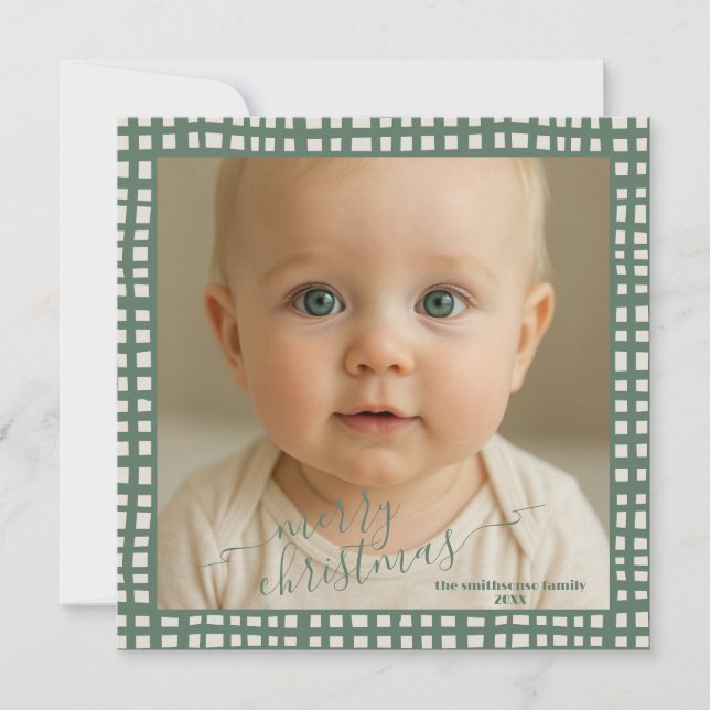 Poinsettia Sage Green Ivory Christmas Photo Holiday Card (Front)