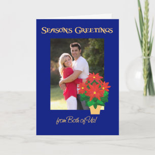 Poinsettia Season's Greetings From Both  Photo Holiday Card