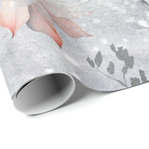 Poinsettia Snow scene with leaves, winter Wrapping Paper