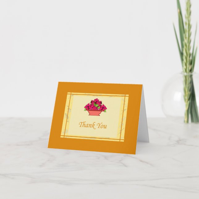Poinsettia Thank You Card With Yellow Border (Front)