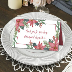 Poinsettia Thank You Red Floral Christmas Wedding Place Card