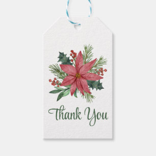 Poinsettia Thank Your Red Floral Christmas Gift Tags