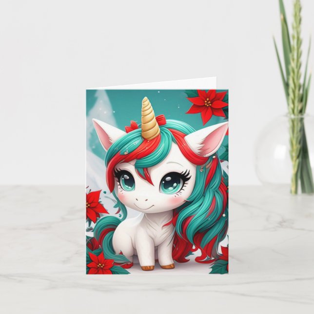 Poinsettia Unicorn  Card (Front)