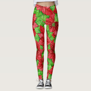Poinsettia watercolor Christmas pattern Leggings