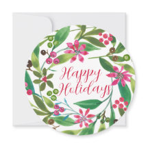 Poinsettia Watercolor Wreath Holiday Card