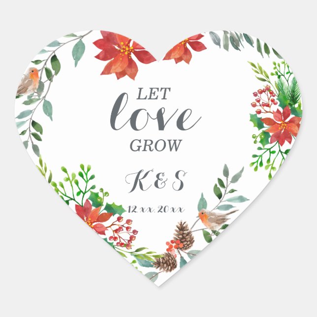 Poinsettia Wedding Heart Sticker (Front)