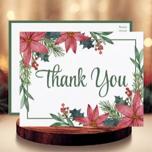 Poinsettia Winter Christmas Wedding Thank You Postcard