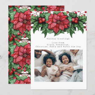 Poinsettia Winter Flower Photo Personalised Card