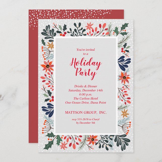 Poinsettia Winter Flowers Holiday Invitation (Front/Back)