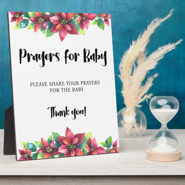 Poinsettia Winter Holiday Prayers for Baby Sign  Plaque (Side)