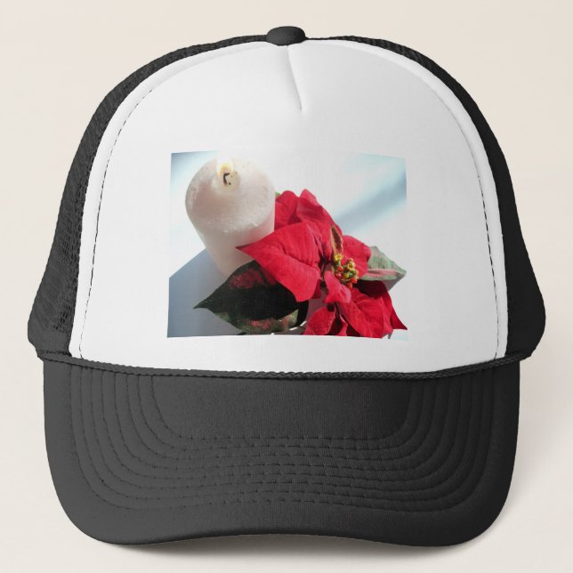 Poinsettia with Candle Trucker Hat (Front)