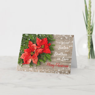Poinsettia, wood Christmas Sister & Brother in Law Holiday Card