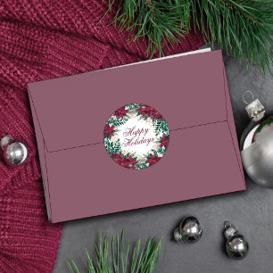 Poinsettia Wreath Burgundy Holiday Envelope Seal