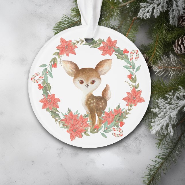 Poinsettia Wreath Candy Cane Deer Granddaughter Ornament (Creator Uploaded)