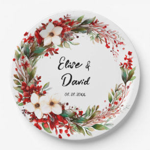 Poinsettia Wreath Christmas Wedding Paper Plate