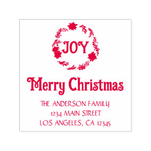 Poinsettia Wreath Merry Christmas Return Address Self-inking Stamp