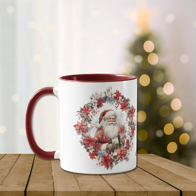Poinsettia Wreath Santa Claus Christmas Mug (Creator Uploaded)