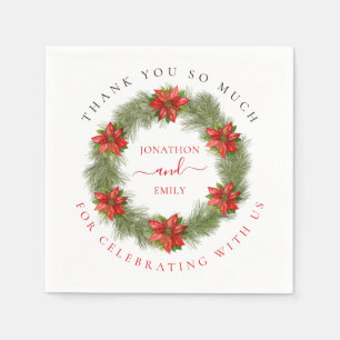 Poinsettia Wreath Thank You Christmas Wedding Napkin
