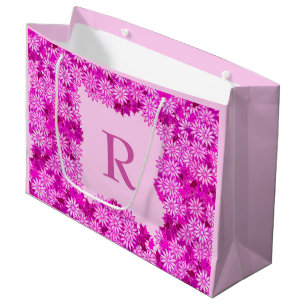 Poinsettia Wreath with Monogram, Fuchsia Pink Large Gift Bag