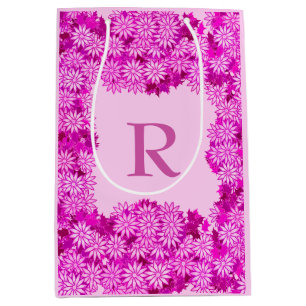 Poinsettia Wreath with Monogram, Fuchsia Pink Medium Gift Bag
