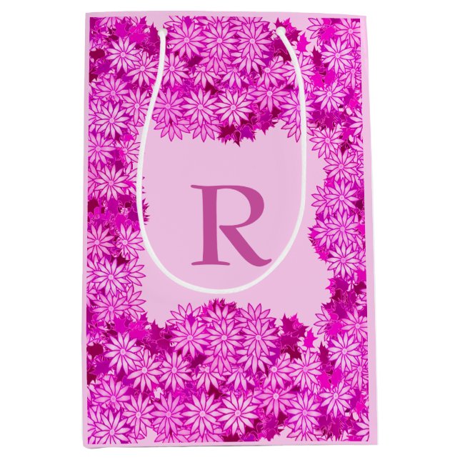 Poinsettia Wreath with Monogram, Fuchsia Pink Medium Gift Bag (Front)