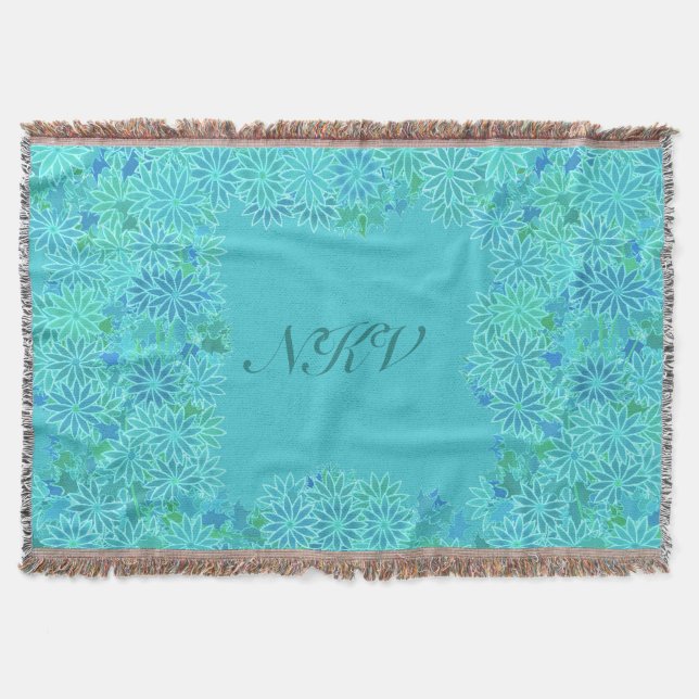 Poinsettia Wreath with Monogram, Turquoise Throw Blanket (Front)
