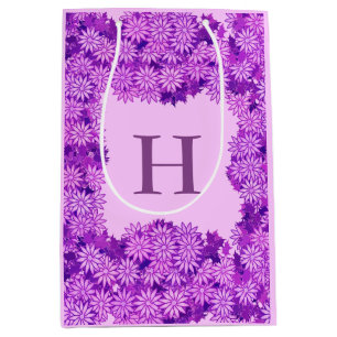 Poinsettia Wreath with Monogram, Violet Purple Medium Gift Bag