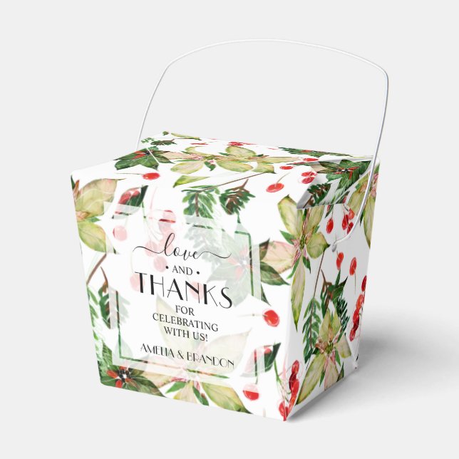 Poinsettias and Berries Christmas Holiday Favour Box (Front Side)