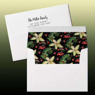Poinsettias and Berries on Black Envelope