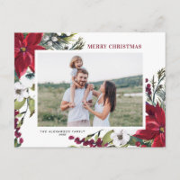 Poinsettias and Fir Leaves Merry Christmas Photo