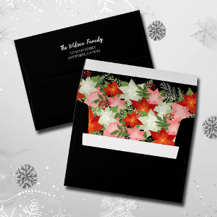 Poinsettias and Greenery Black Envelope