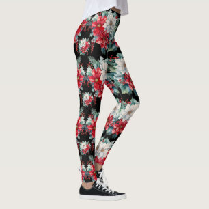 Poinsettias and Holly Berries Leggings - Pretty