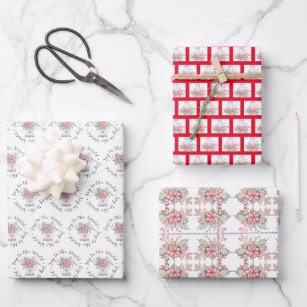 Poinsettias And Holly Berries Wrapping Paper Sheet