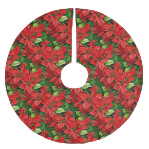 Poinsettias and Holly Leaves Brushed Polyester Tree Skirt