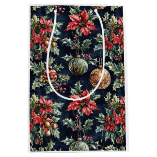 Poinsettias and Ornaments Double-sided Medium Gift Bag