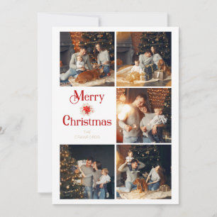 Poinsettias Bouquet Tend Elegant Collage 5 Photos Holiday Card