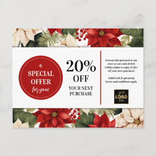 Poinsettias Christmas Custom Coupon Discount Postcard