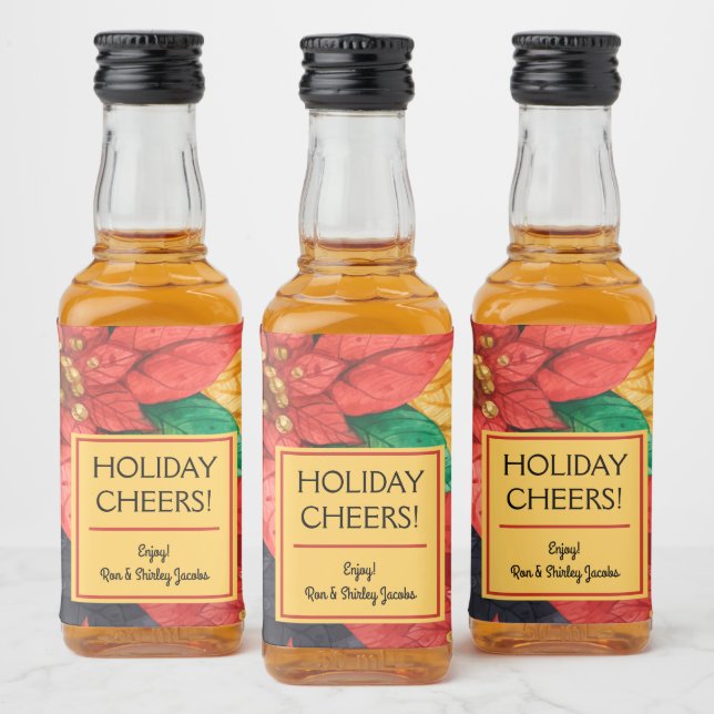 Poinsettias Christmas Floral Personalised Mini Liquor Bottle Label (Bottles)