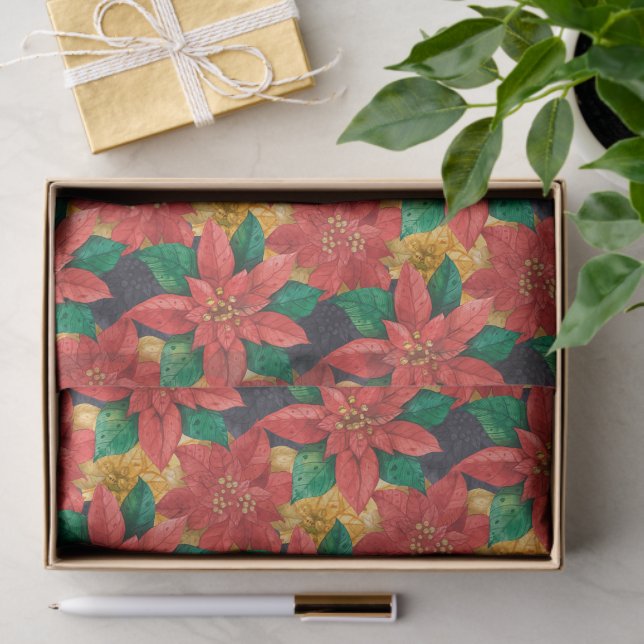 Poinsettias Christmas Floral Tissue Paper (Gift)
