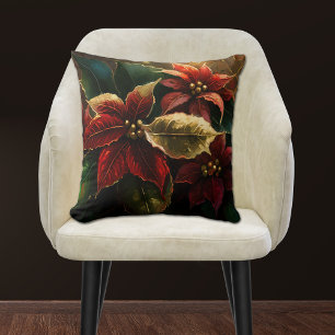 Poinsettias Christmas Holiday Cushion
