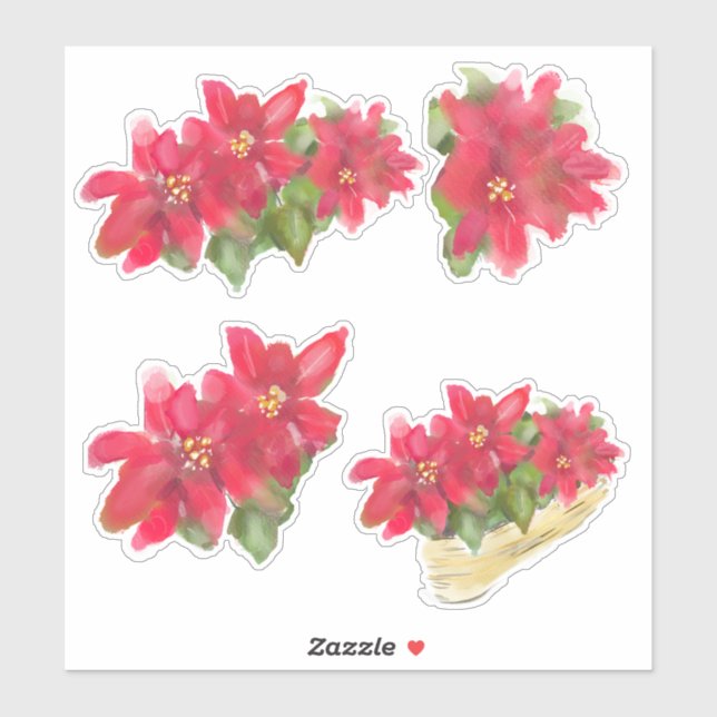 Poinsettias Christmas Holiday Floral Sticker Sheet (Sheet)