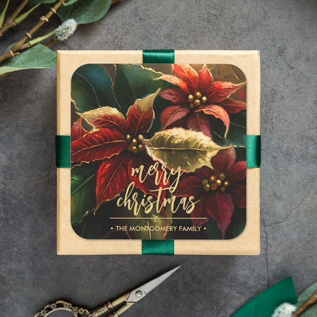 Poinsettias Christmas Holiday Square Sticker (Creator Uploaded)