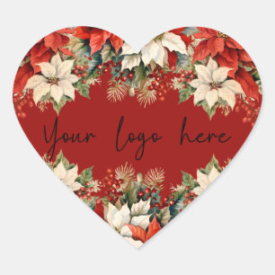 Poinsettias Christmas Logo Heart Sticker