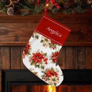 Poinsettias Custom Name Small Christmas Stocking