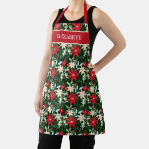 Poinsettias Floral Christmas Personalized Custom Apron