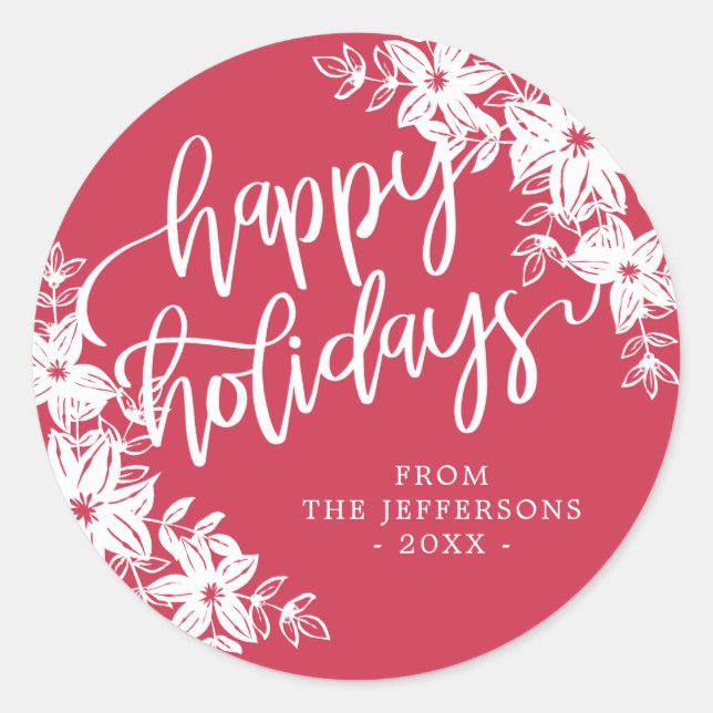 Poinsettias - Happy Holidays - Gift Classic Round Sticker (Front)