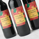 Poinsettias Holiday Christmas Floral Wine Label<br><div class="desc">Red and gold poinsettias and leaves, your greeting and personalisation in chic lettering, these wine bottle labels are perfect to put on your bottles to serve at your Christmas dinner party or to give as gifts. Change the fonts, font colours, block frame colours, too. All liquor bottle labels are already...</div>