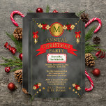 Poinsettias | Lanterns Monogram Christmas Party Invitation<br><div class="desc">An elegant Christmas Party invitation for your personal, group or community celebration of the season, featuring poinsettias and candlelit lanterns adorned with bows. Original design by Holiday Hearts Designs (all rights reserved). If you require assistance to personalise for your party, please email us at info@holidayheartsdesigns.com, and we'll be happy to...</div>